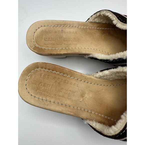 Prada Car Shoe Clog Women 7.5 37.5 Black Shearling Floral Embroidered Italy Boho - Picture 3 of 7